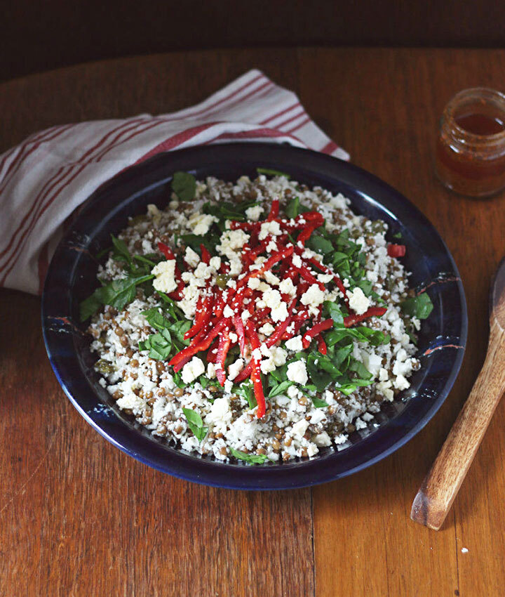 Chopped cauliflower and lentil salad with smokey chermoula