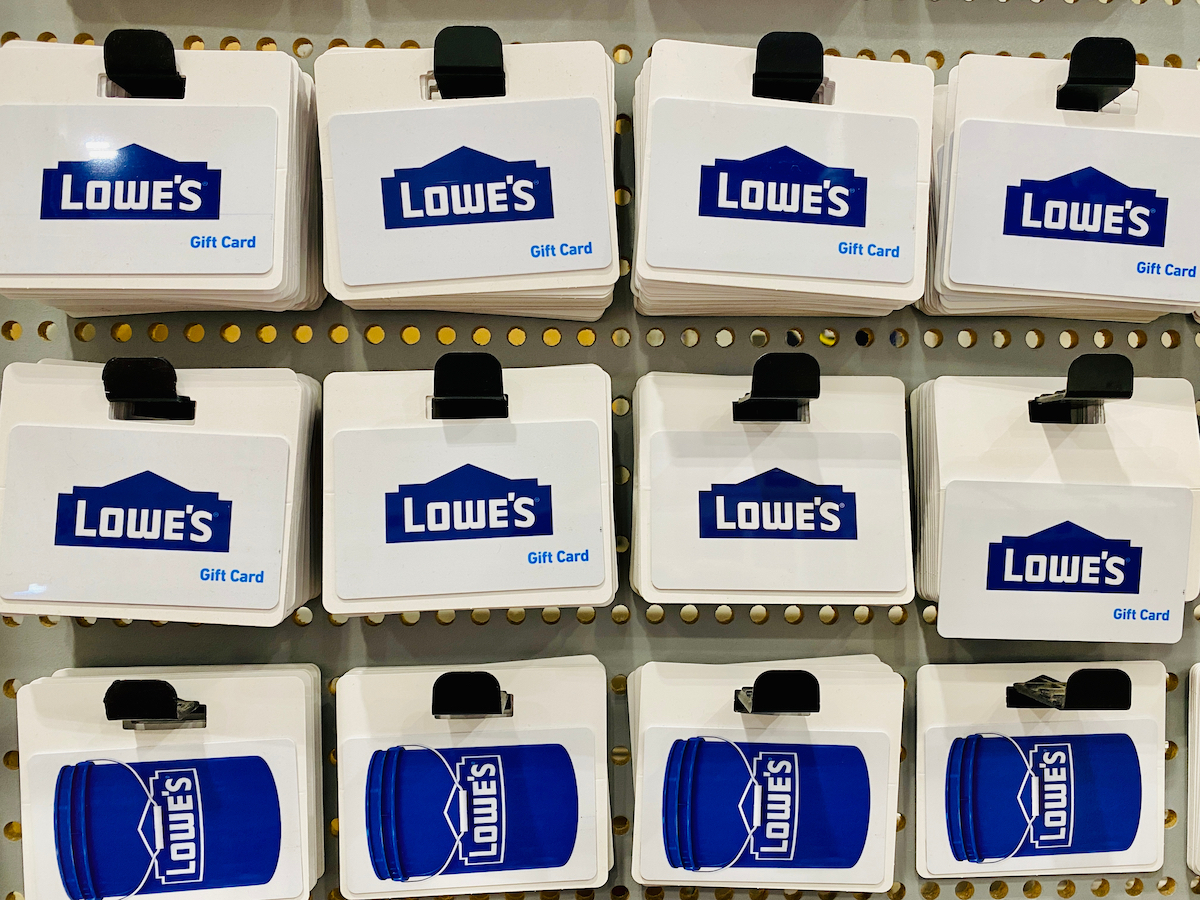 Rack of Lowe's gift cards