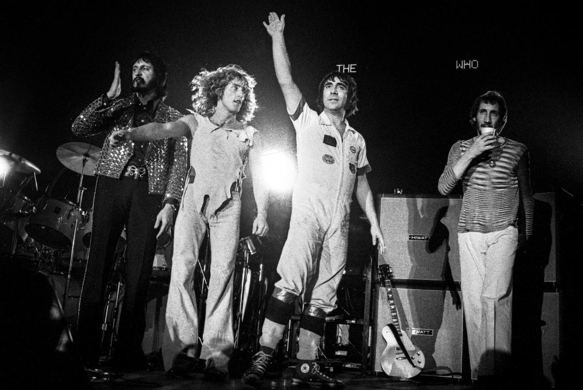 The Who perform live on stage at Ahoy in Rotterdam, Netherlands on October 27 1975 L-R Roger Daltrey, Pete Townshend, Keith Moon