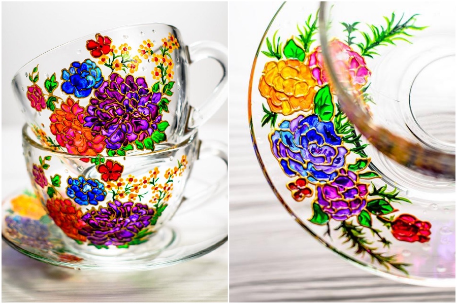 Vintage-inspired flower | Hand-Painted Glass Cups And Teapots That Will Make Your Day | Her Beauty