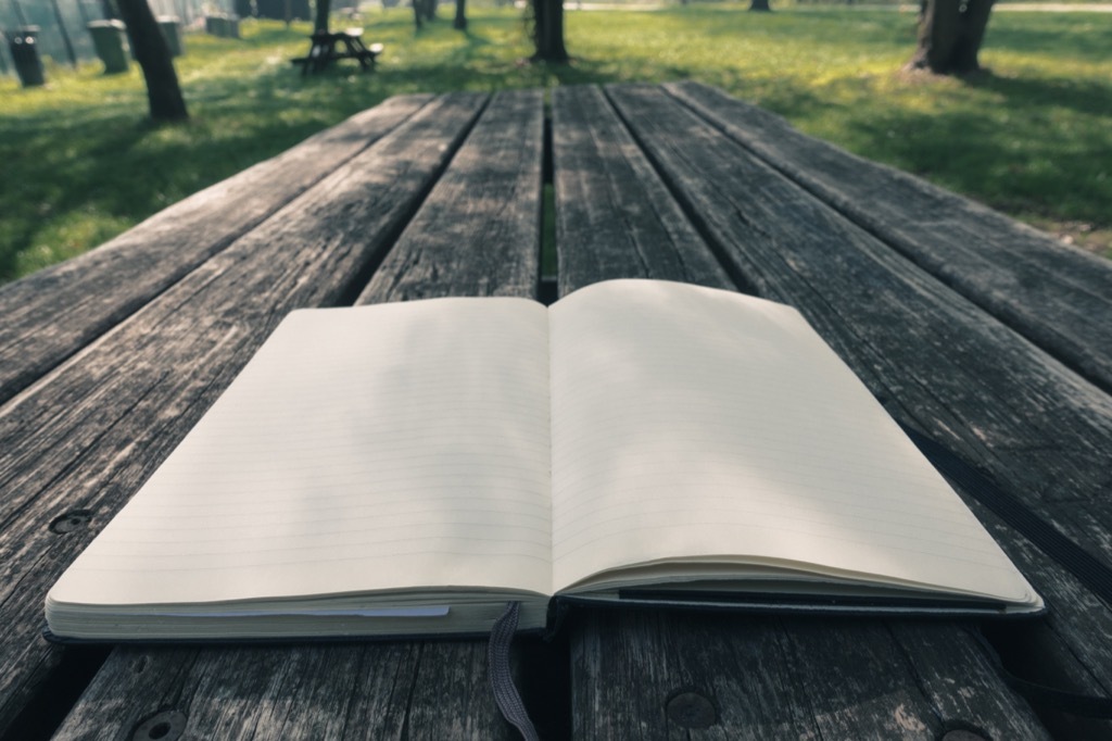 Notebook on a park bench