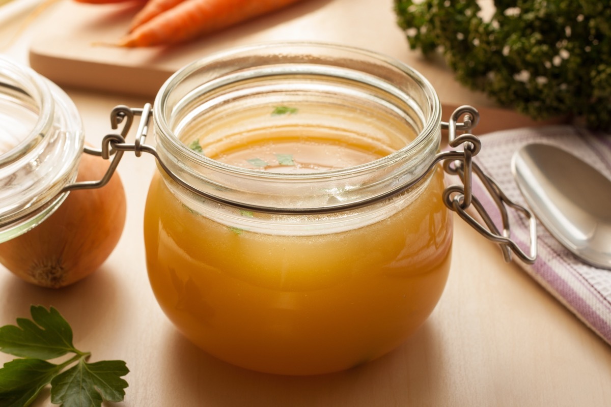 Mini mason jar filled with broth