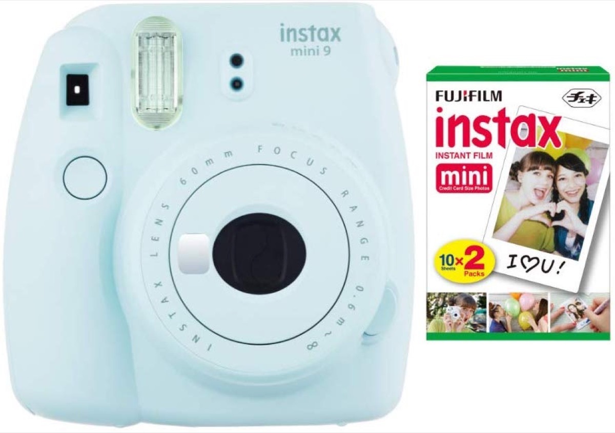 blue fujifilm instax camera