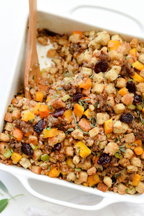 farro, butternut squash, sausage & dried cherry stuffing