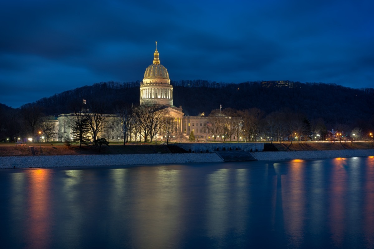 West Virginia State Capitol building from across the Kanawha River