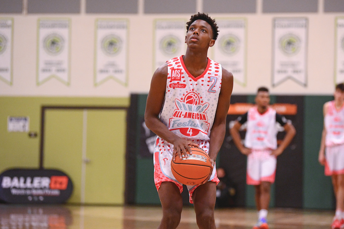 Hercy Miller, from Minnehaha High School, shoots a free throw during the Pangos All-American Festival on November 8, 2020 at AZ Compass Prep in Chandler, AZ