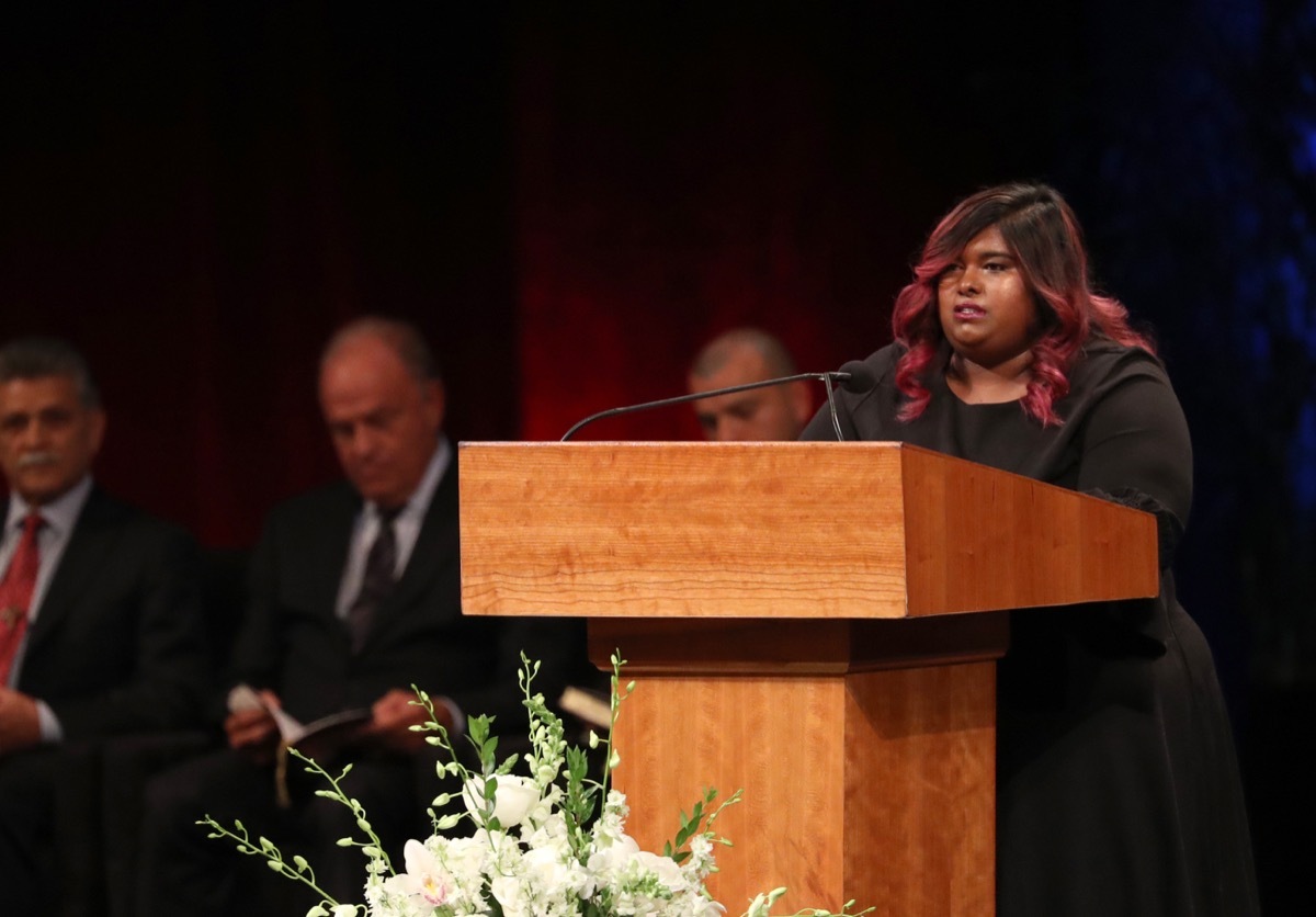 bridget mccain at her dad's memorial service