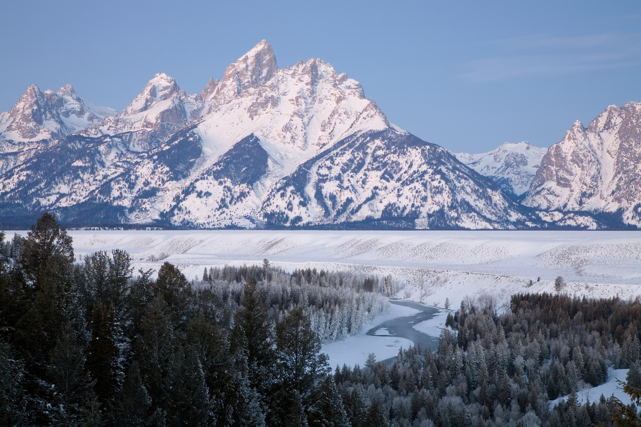 Grand Teton Mountain in Winter at Snake River Overlook