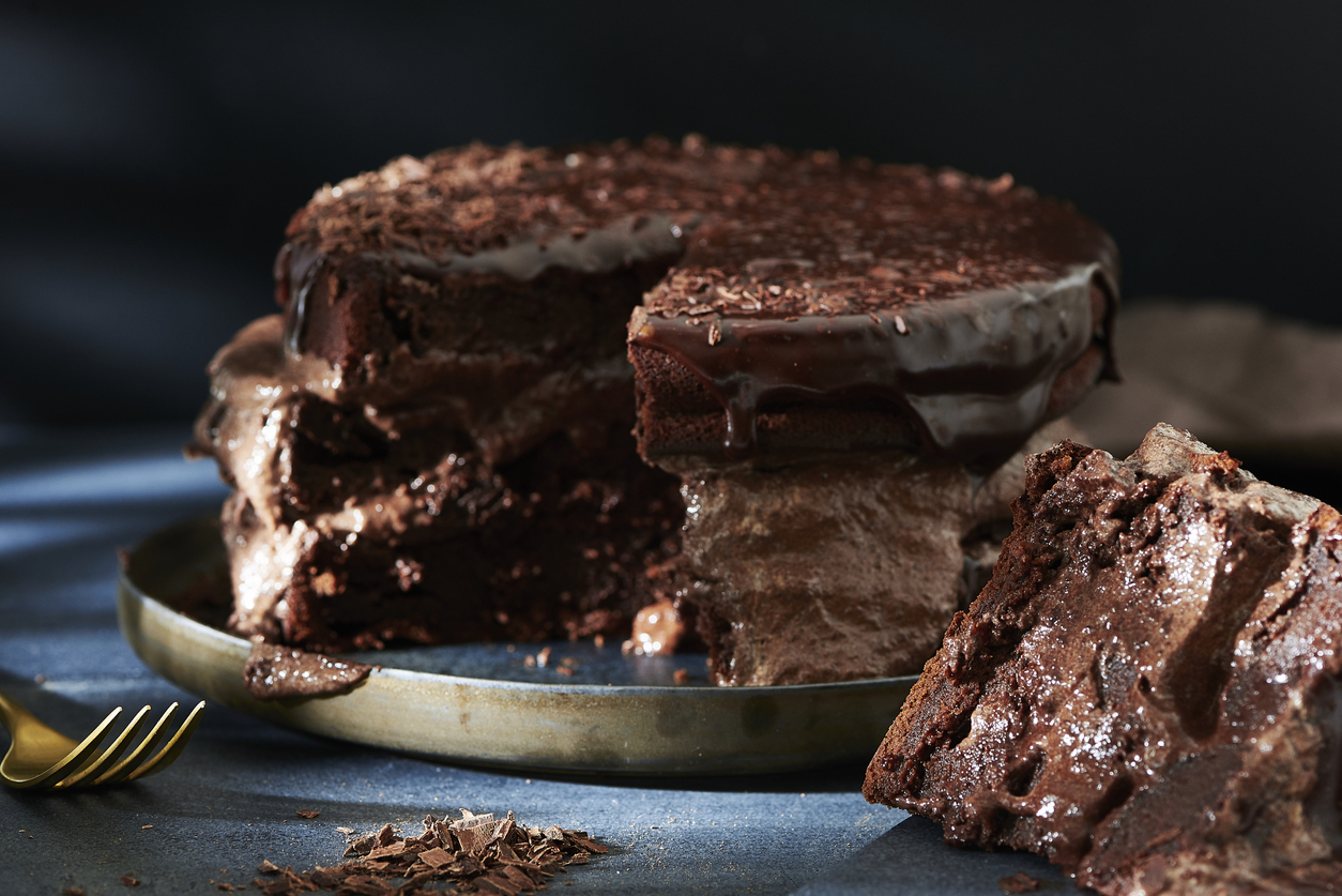 Homemade triple layer chocolate cake