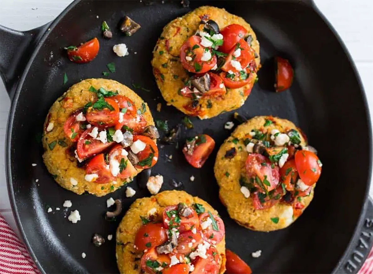 mediterranean quinoa burgers in pan