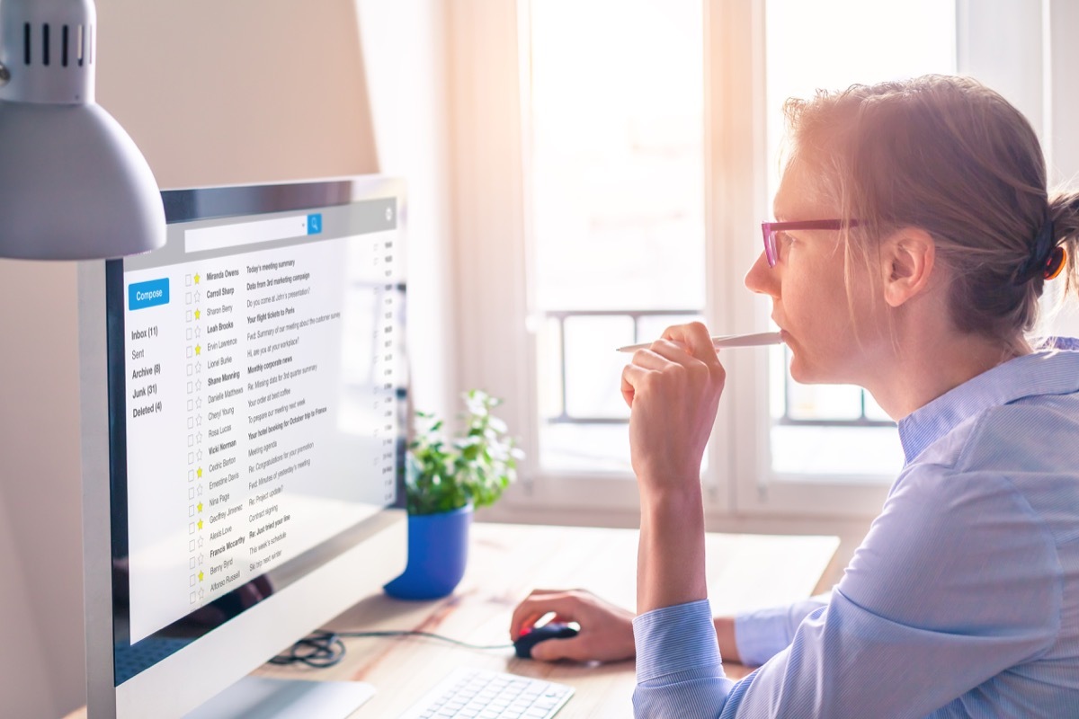 Woman looking at her email