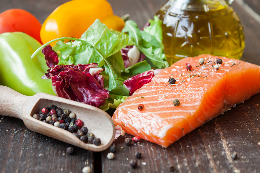 salmon and arugula, healthy skin after 40