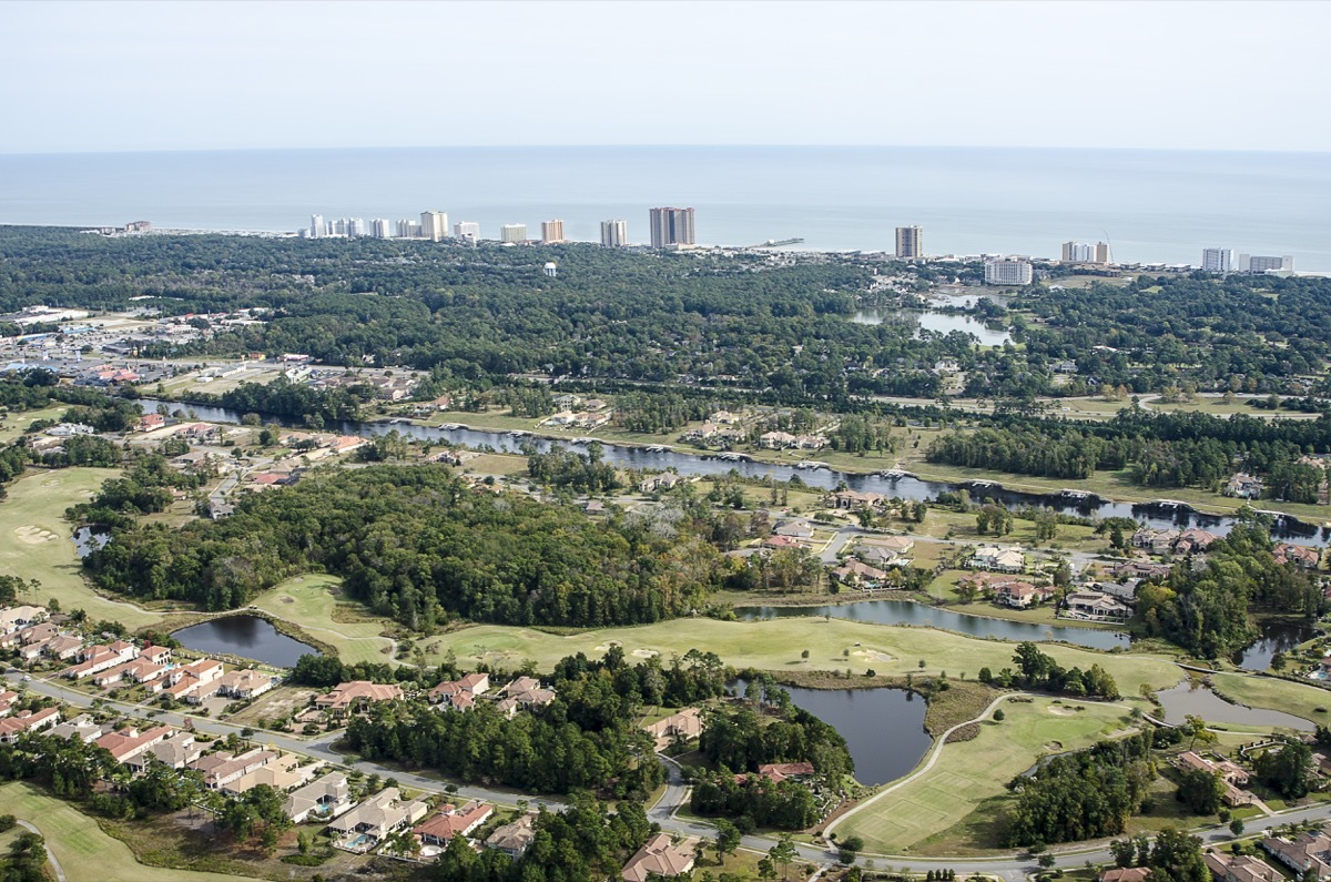 Myrtle Beach, South Carolina, USA - November 04, 2014: Aerial View of the Grande Dunes community in Myrtle Beach, South Carolina. Grand Dunes is a planned community which includes luxurious homes and