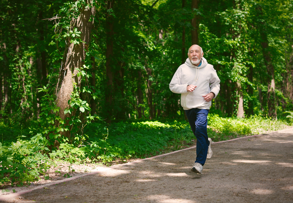 old man exercising, going for a run