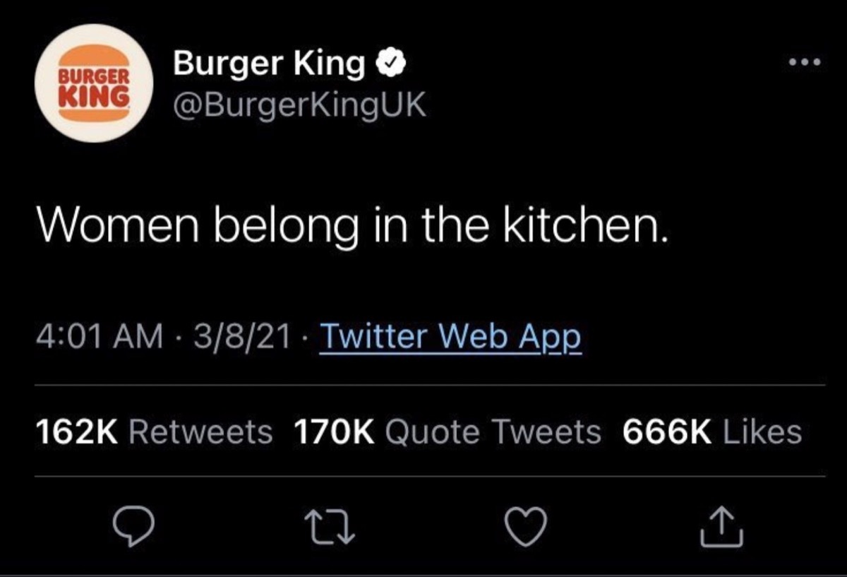 burger king international women's day tweet reading 