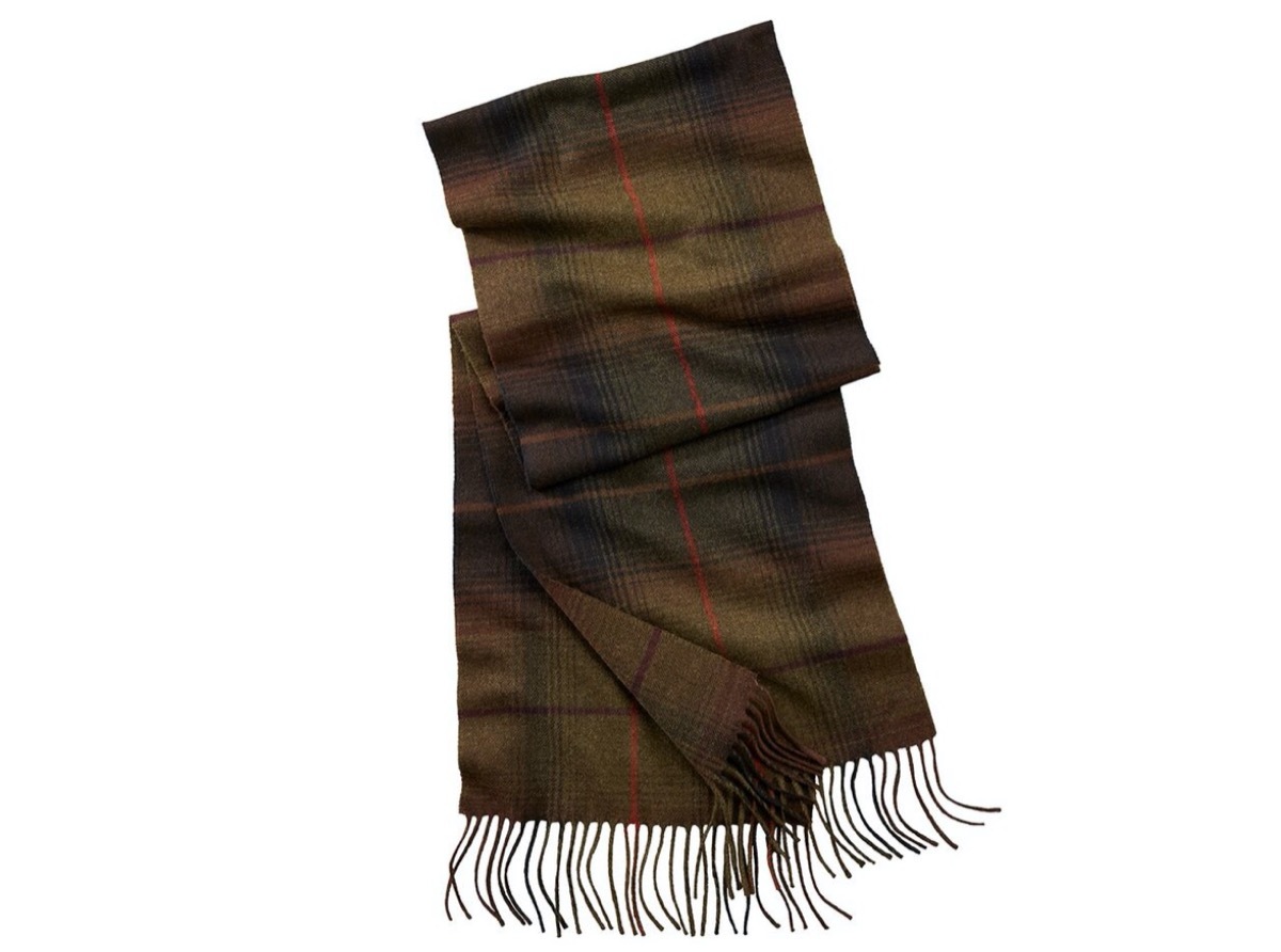 brown plaid scarf with fringe