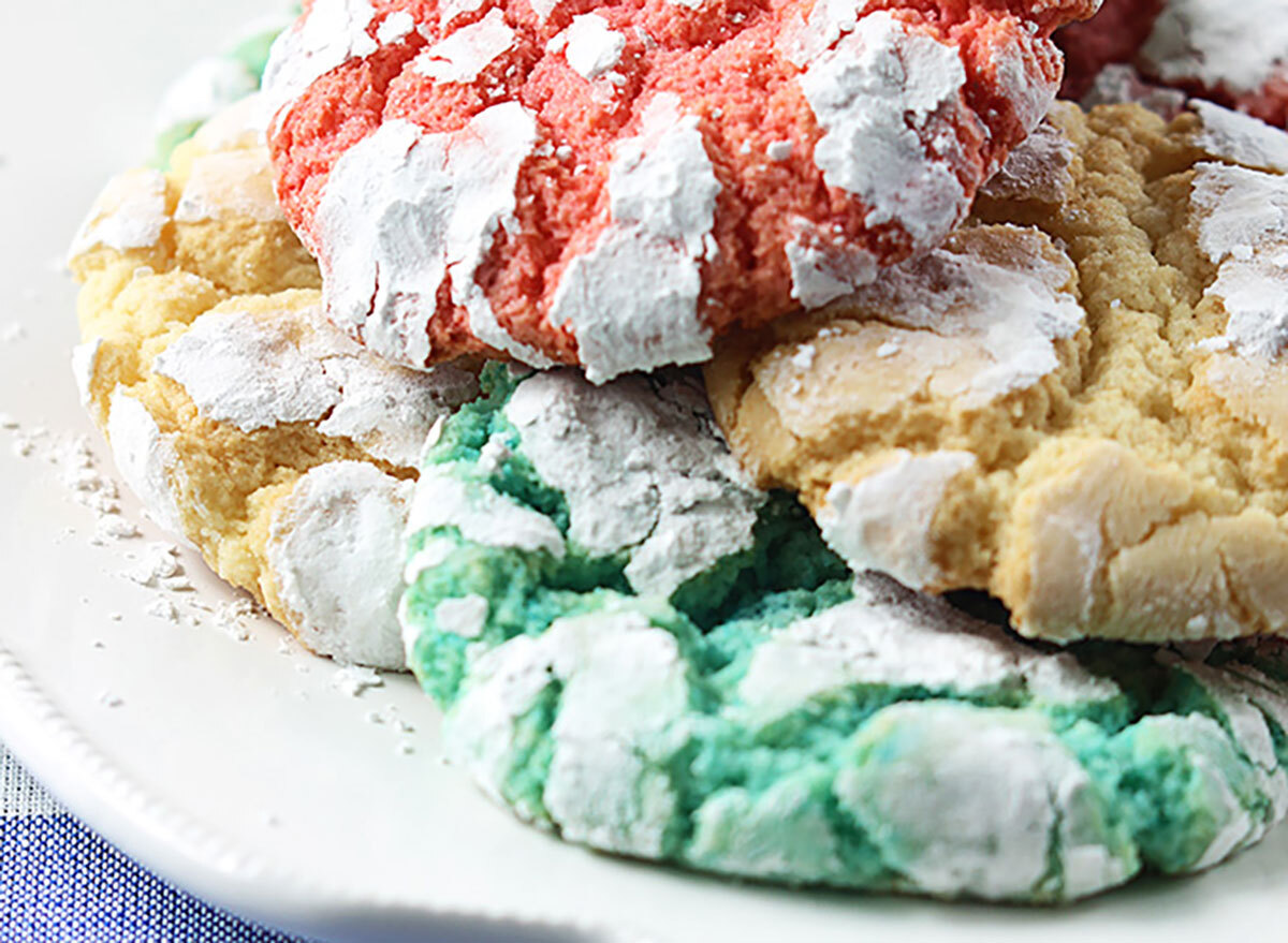 red white and blue crinkle cookies on white plate