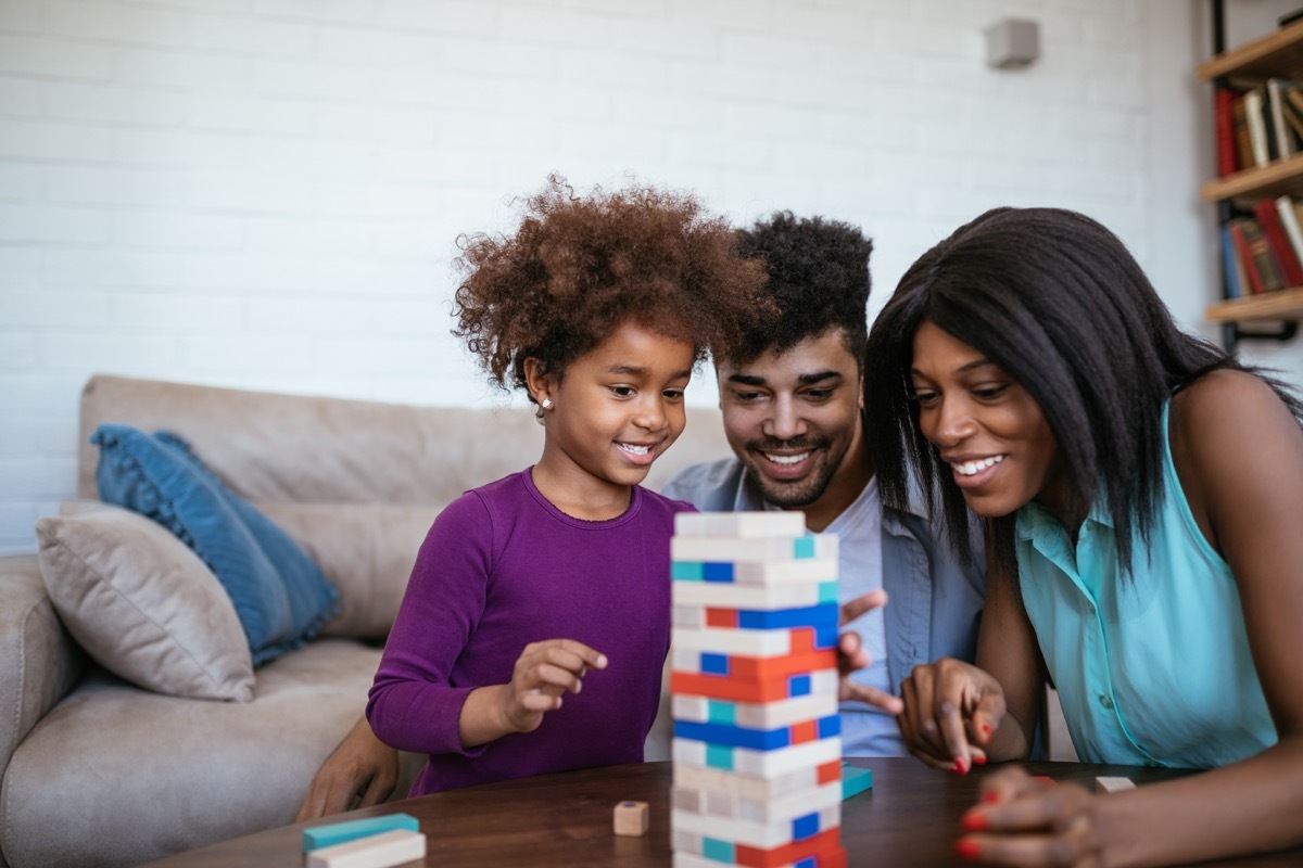 Family playing Jenga