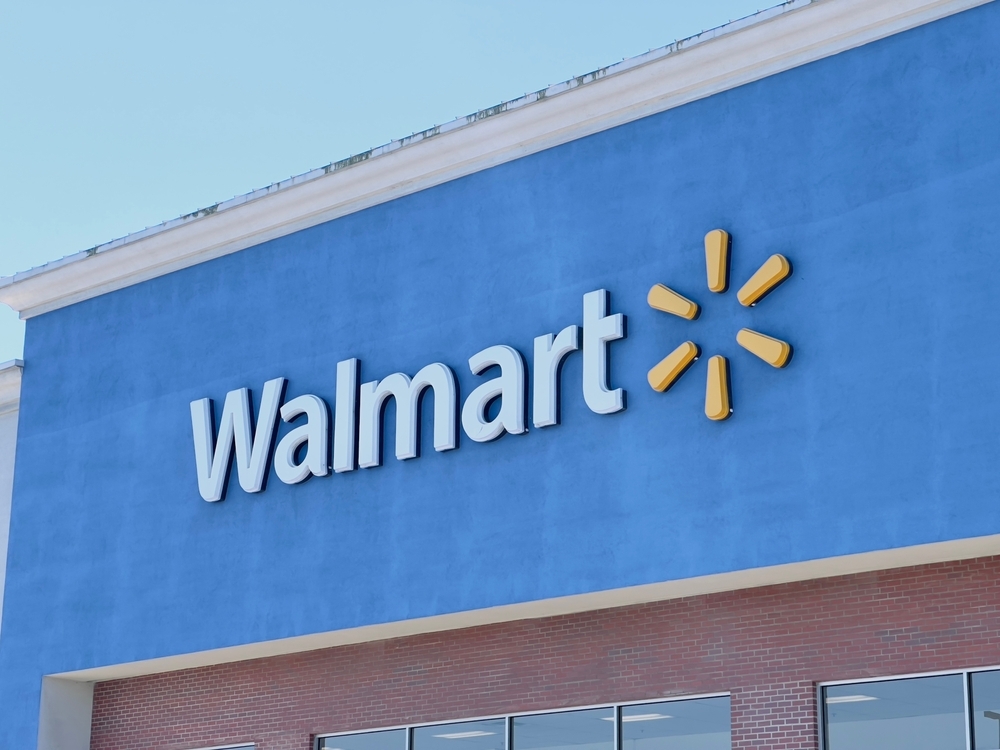 A closeup of a Walmart storefront sign