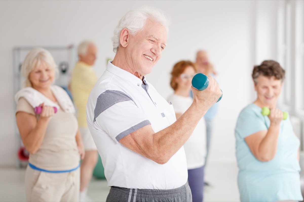 senior citizens working out together