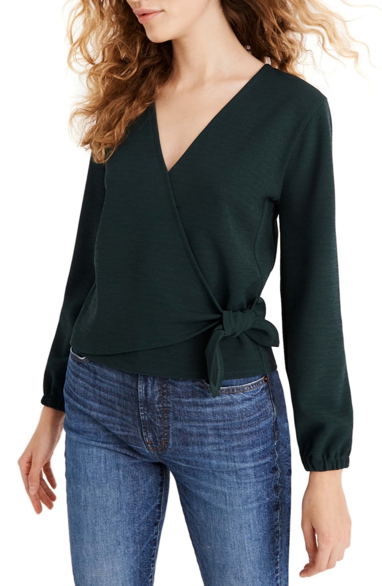 black crepe wrap top, Nordstrom anniversary sale