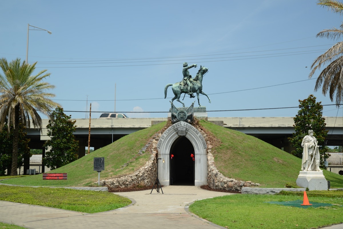 cemetary house, gravestone, metairie, louisiana, grass, statue