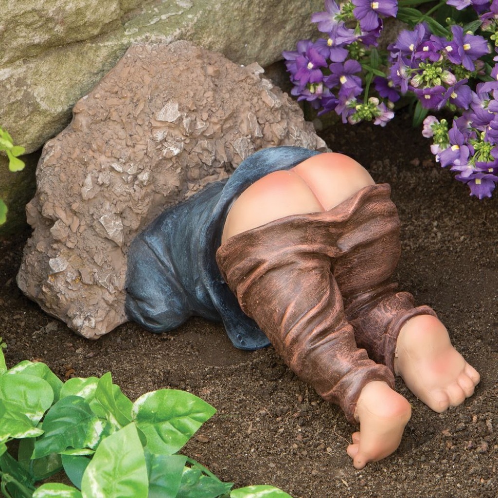 Gnome with his Butt Out {Ugly Lawn Decorations}