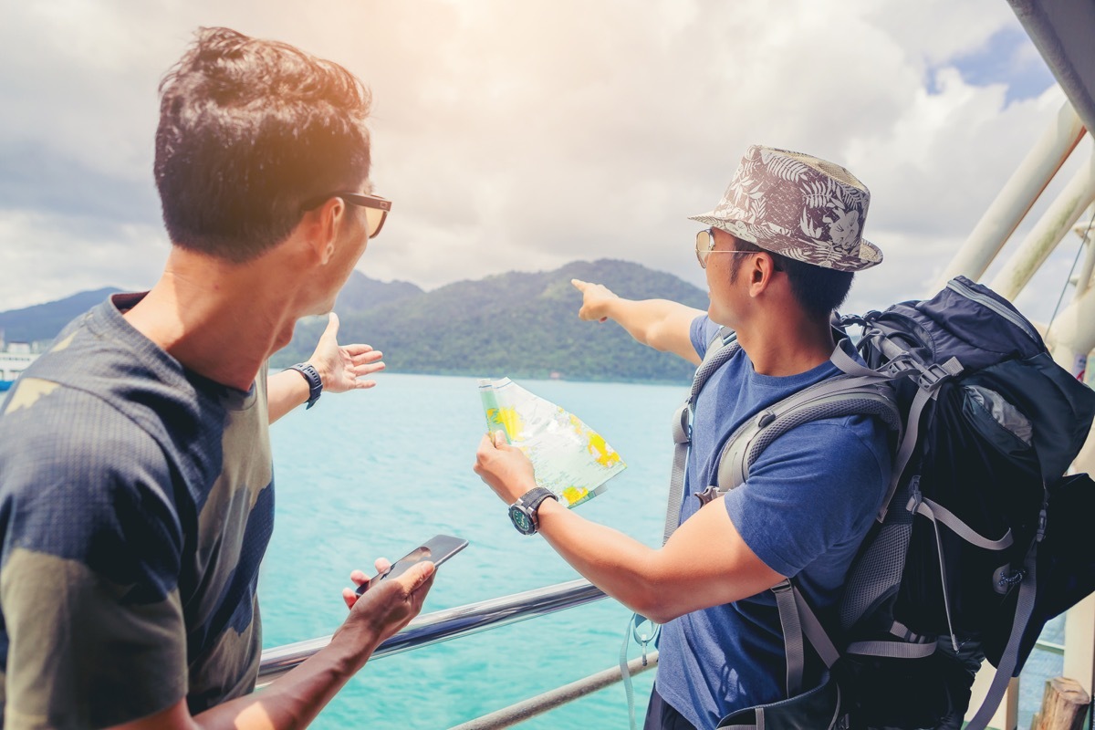 two people talking while traveling on a cruise