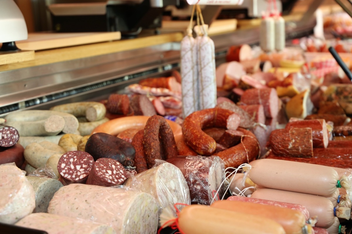 deli case full of sausages