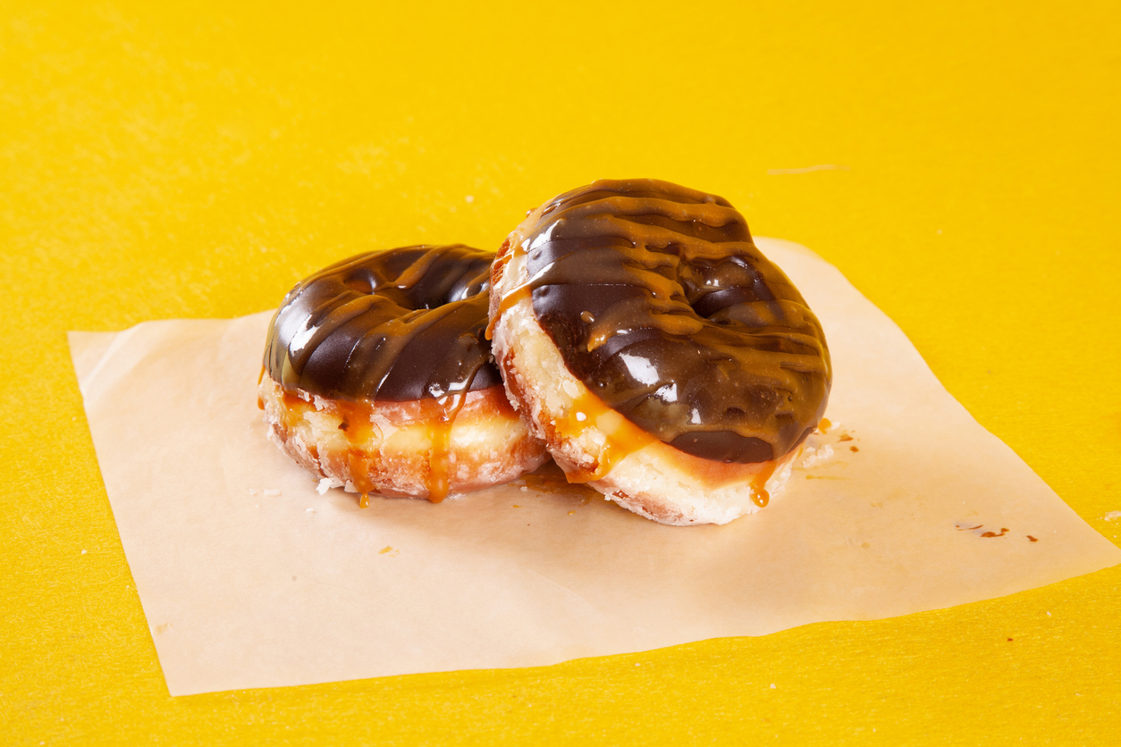 Chocolate caramel frosting brioche handmade gourmet doughnut