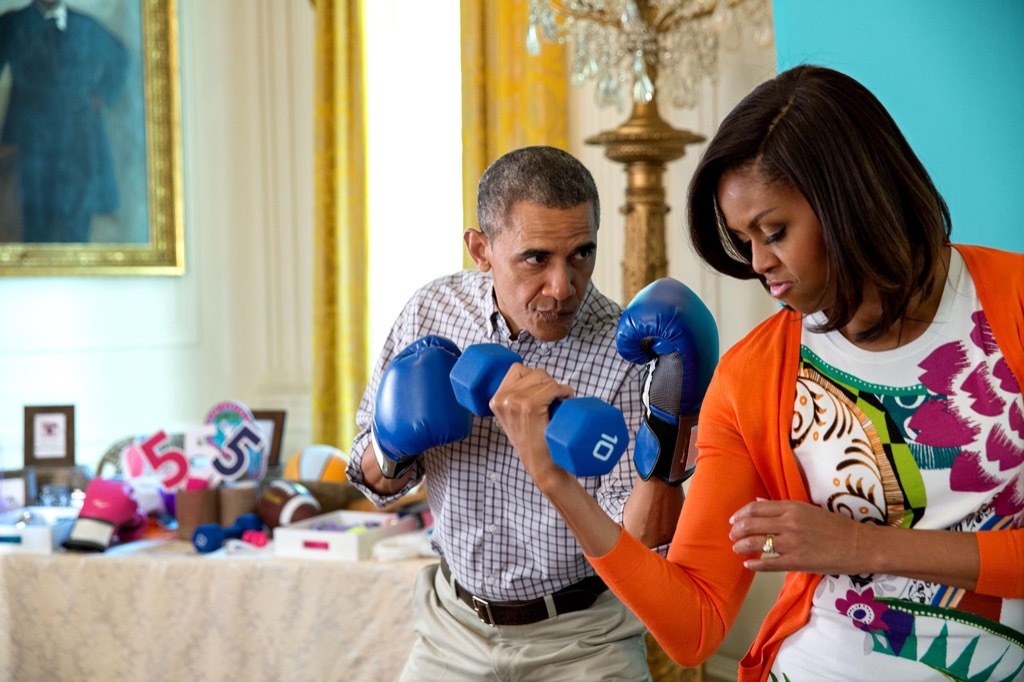 Obamas with boxing gloves