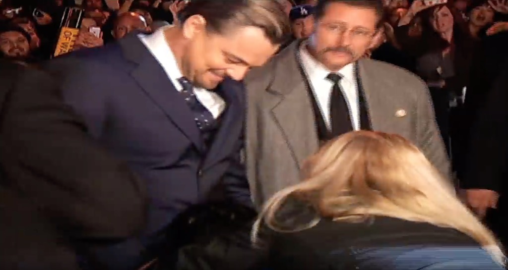 Leonardo DiCaprio Getting an Awkward Hug