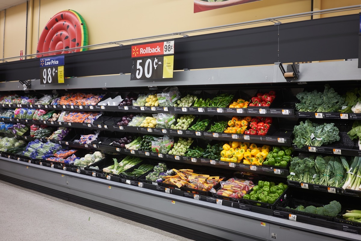 West Linn, OR, USA - Aug 17, 2020: The Produce Department in a Walmart Neighborhood Market in West Linn, Oregon.