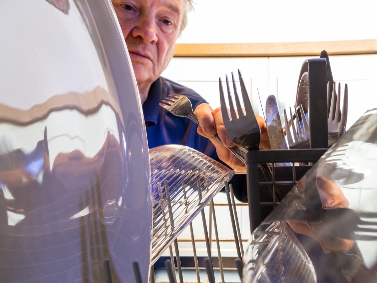 Unloading utensils from dishwasher