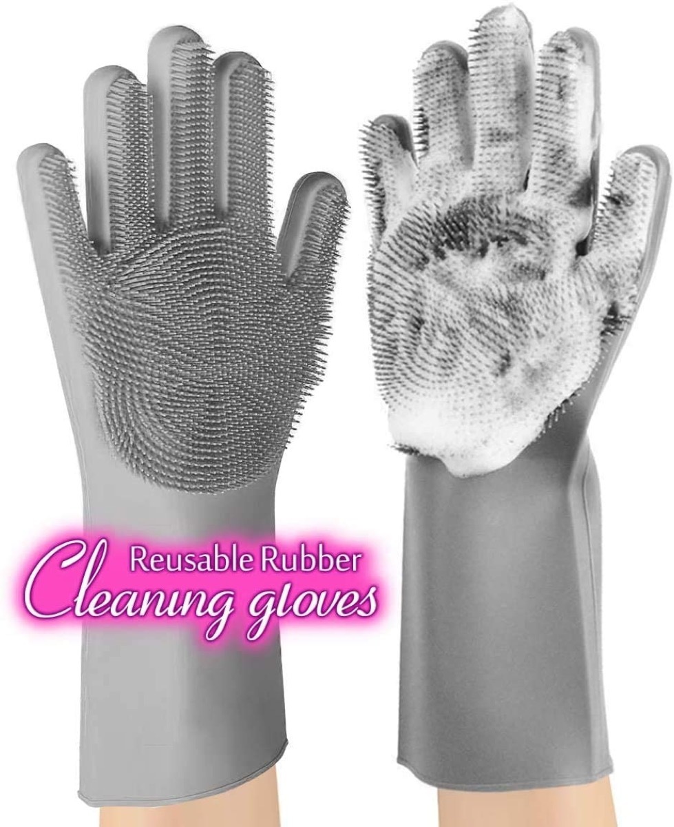 gray silicone cleaning gloves