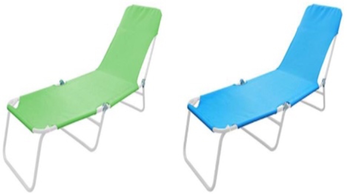 one blue one green lounge chair on white background