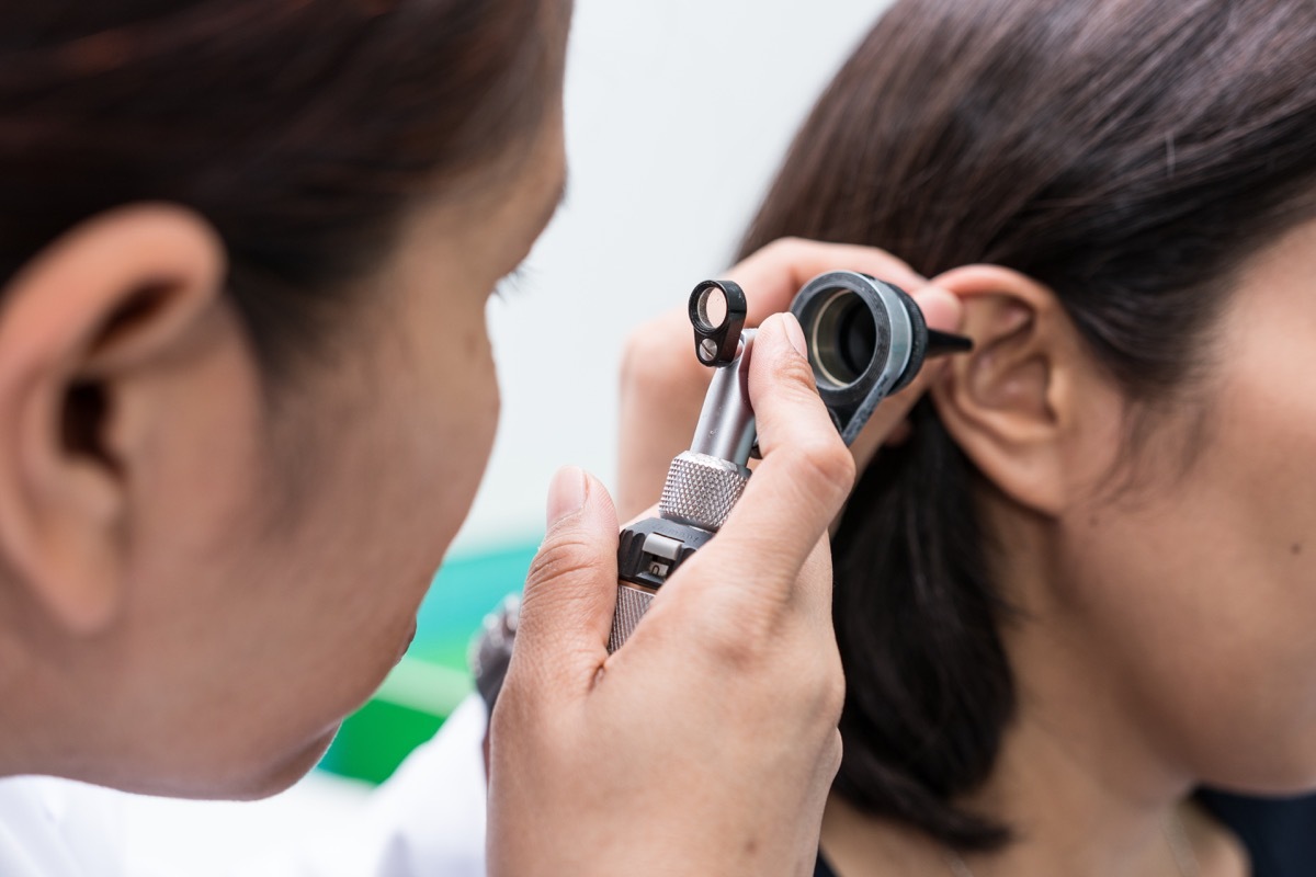 Doctor examined the patient's ear with Otoscope. Patient seem to have problems with hearing