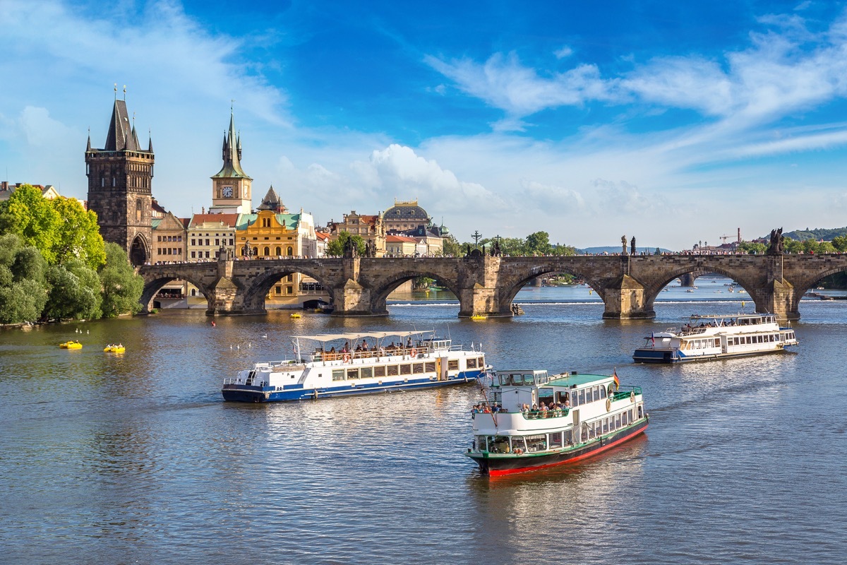 river in Prague with tourist boats