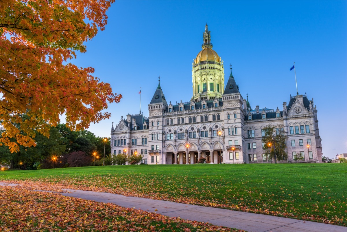 Connecticut State Capitol in Hartford, Connecticut, USA during autumn.