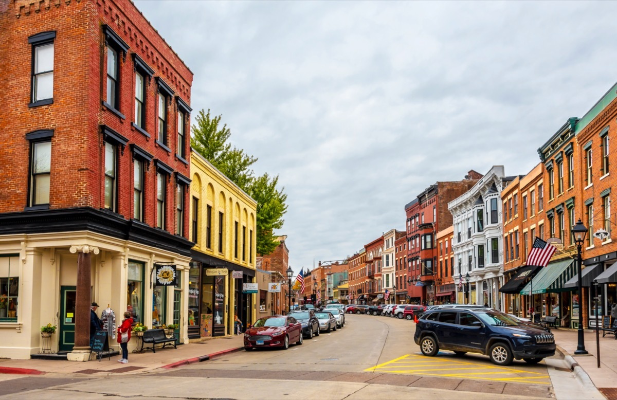 cityscape of houses and shops downtown Galena, Illinois