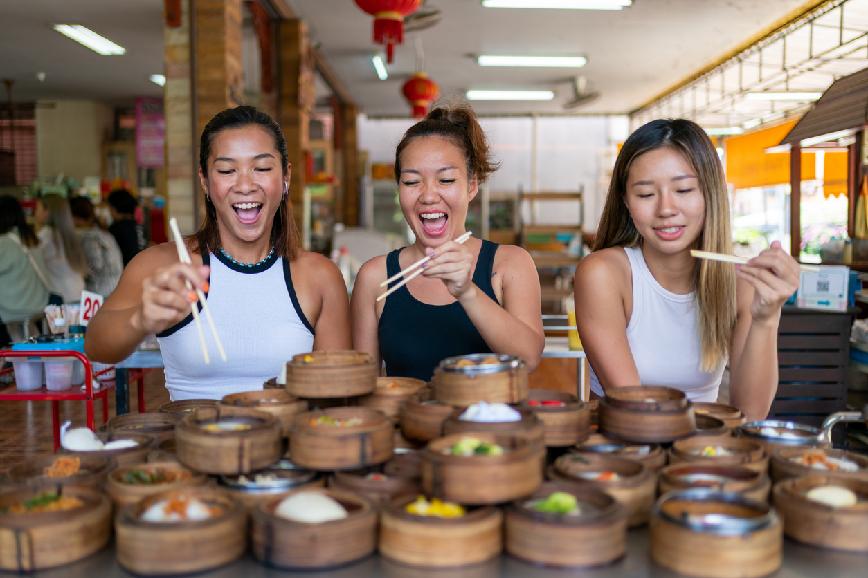 group of friends eating dim sum