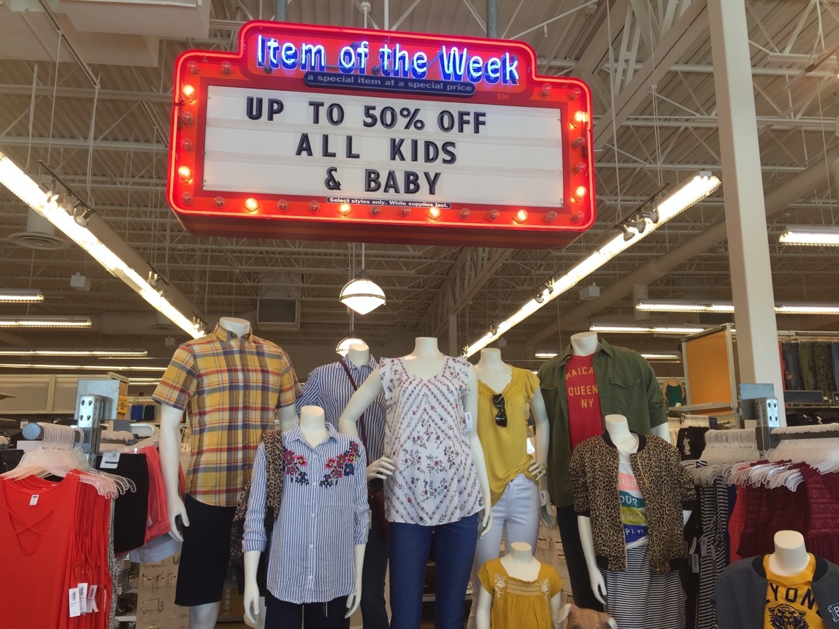 Old Navy window display featuring sales items