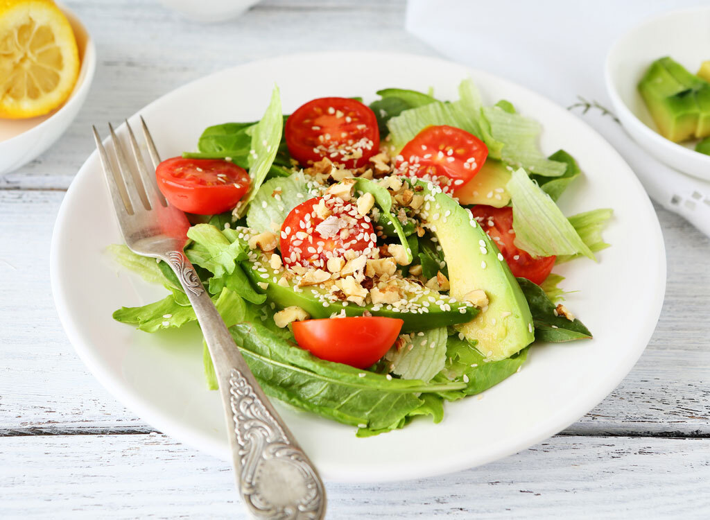 Salad seeds nuts avocado tomato