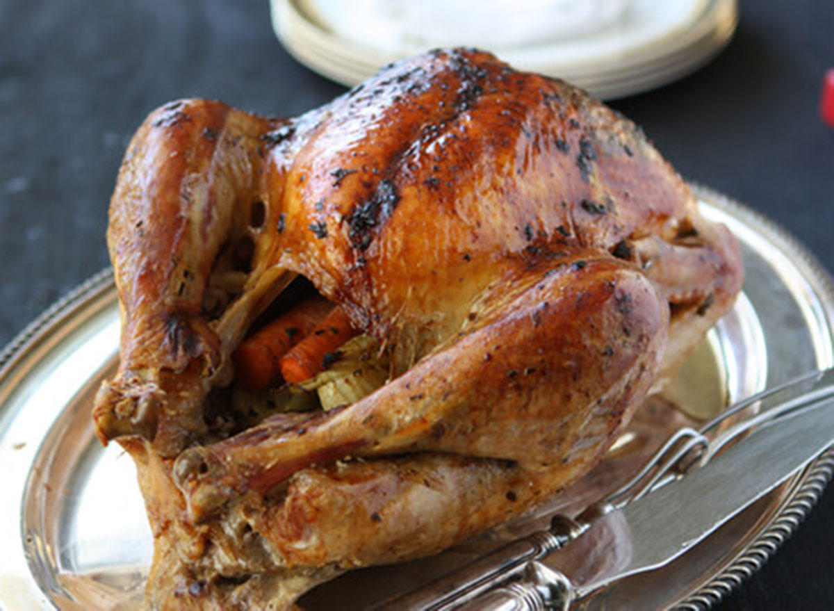 roasted turkey with herbed butter and roasted shallots