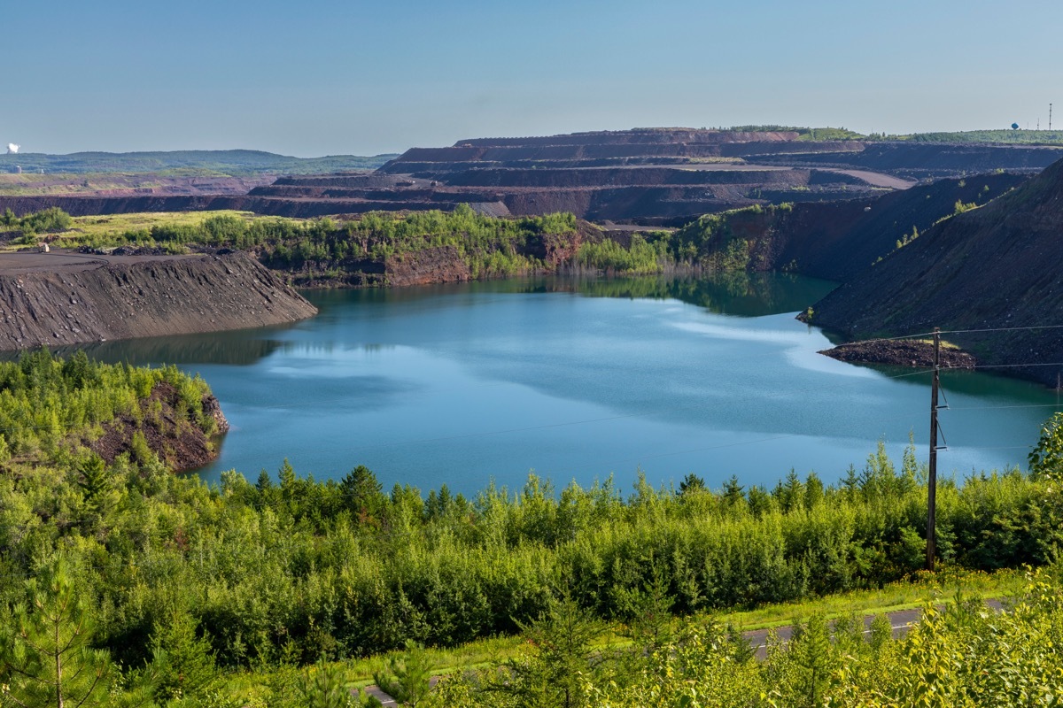 blue lake in old ore mine