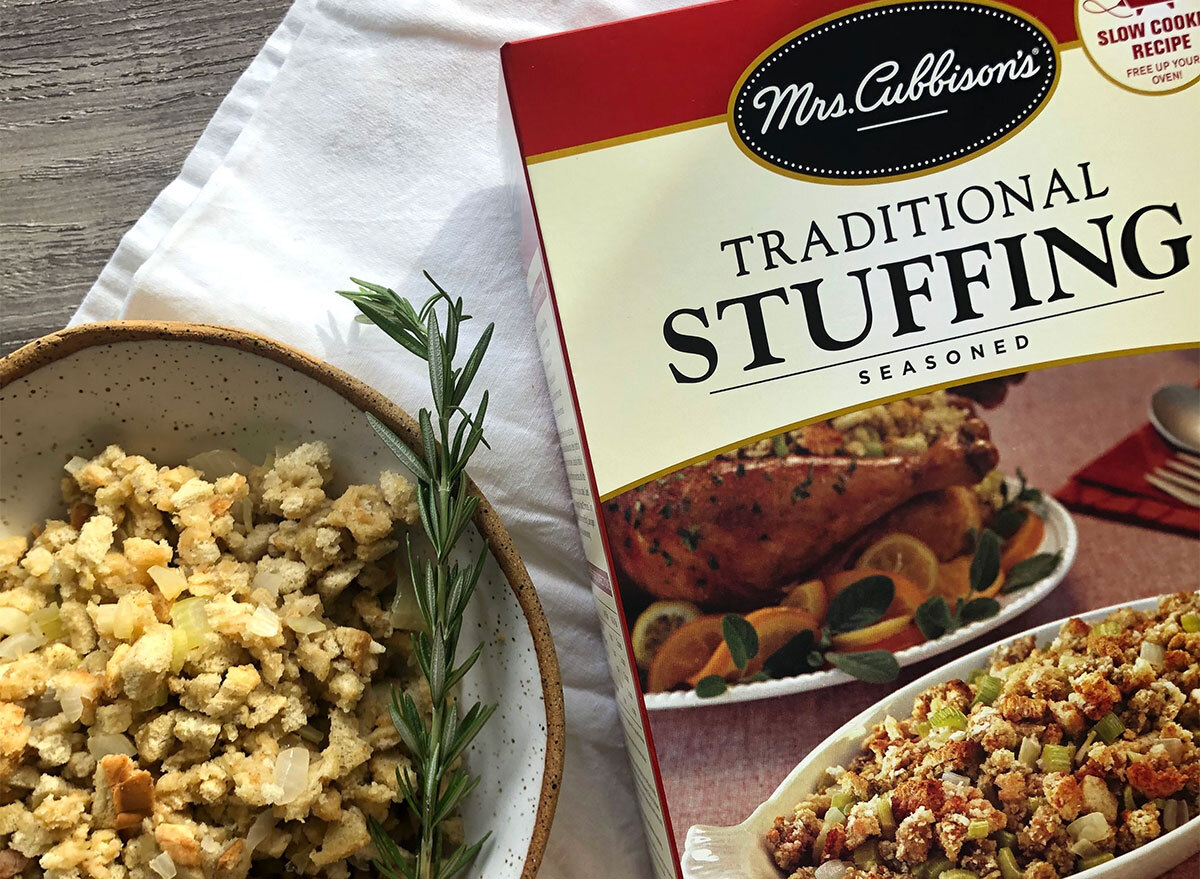 box of mrs cubbisons stuffing with bowl of stuffing