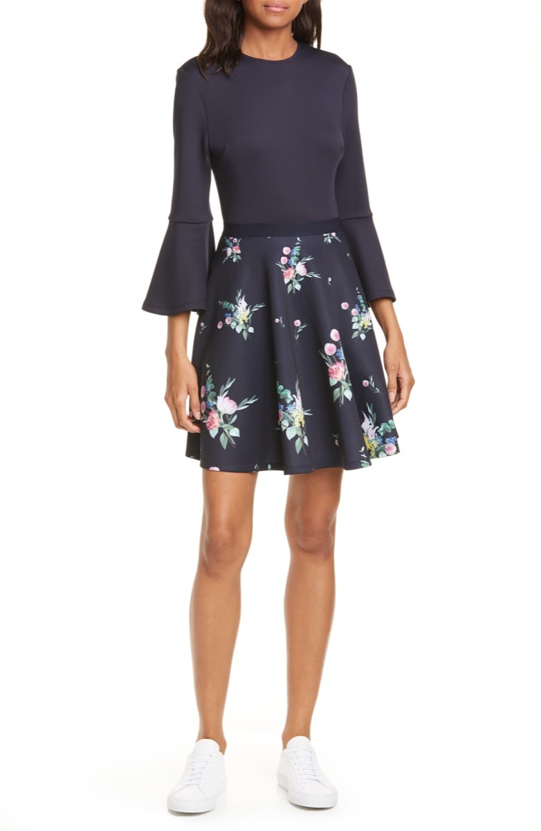 trumpet sleeved black floral dress, Nordstrom anniversary sale