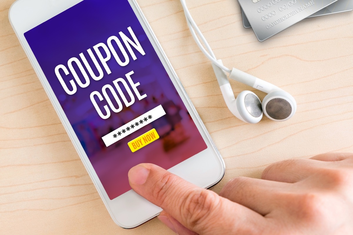 coupon code on cell phone screen