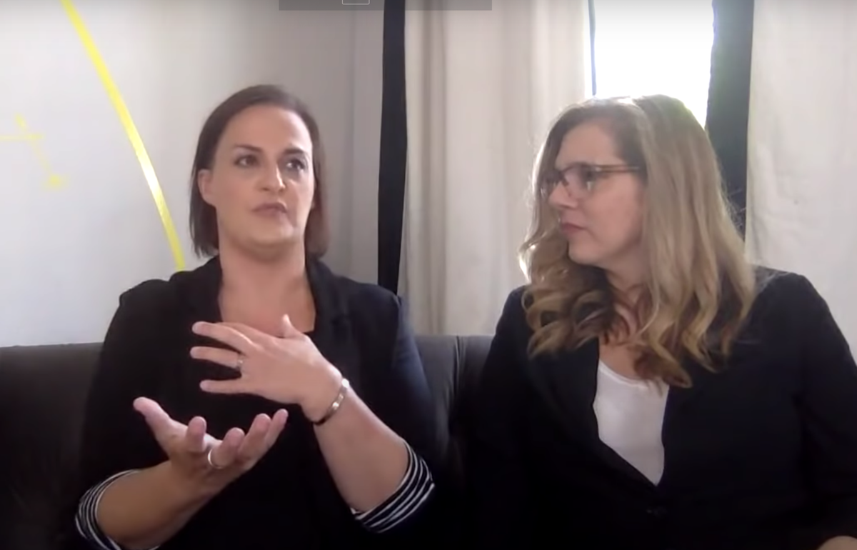 Elisabeth Finch and Krista Vernoff being interviewed by Gold Derby in 2019