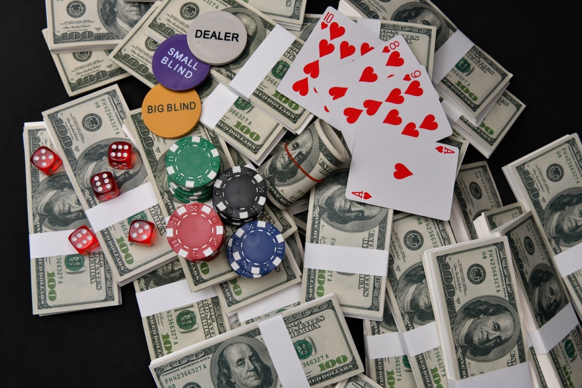 money chips and cards on table